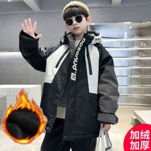 WuChu Plus Velvet Thicken Overcoat Boys Fleece Jackets 2024 Kids Windproof Hooded Cotton Clothing Winter Warm Teens Trench Coat