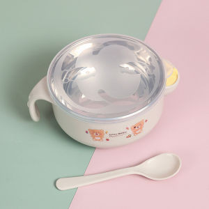 Baby Stainless Steel Bowl Food Bowl Kids Insulated Bowl Water Injection Bowl Children Tableware Spoon Set with Lid