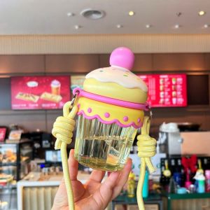 ROBERTADE Crossbody Hanging Rope Clear Tumbler Transparent with Lid and Straw Iced Coffee Cup Drinkware Korean Ins Water Bottle Milk