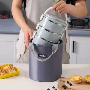 Cylindrical Lunch Box Bag Insulation Aluminum Foil Round Thermal Cooler Tote bag Large Capacity