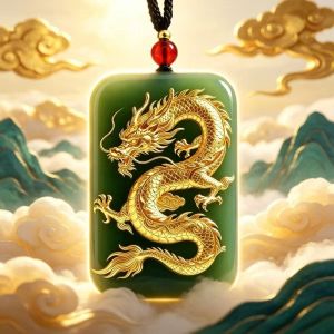 Fortune and Good Luck Keychain Gift 已开光 招财钥匙扣礼物 龙牌吊坠男士 清晰金纹神龙无事牌 国风吉祥项链挂件 白款 绿款