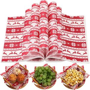 Yahenda 150 Pieces Christmas Wax Paper 10" x 10" Sandwich Wrapping Paper Decorative Deli Parchment Paper Food Waterproof Bakery Tissue Grease Resistant Christmas Baking Colored Basket Liners