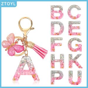 ZTOYL A-Z Dreamy Sequin Letters Keychain For Women Tassel Butterfly Pendant Initial Keyring Purse Suspension Bags Charms Car Key Chain