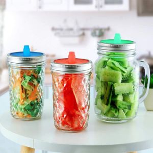 HUAGUES 5pcs With Metal Ring Silicone Fermenting Lid 70/86MM Sealed Wide Mouth Jar Cover Practical Leakproof Mason Jar Lid Pickles