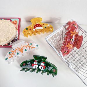 YOCKY Cartoon Christmas Acetic Acid Headwear Korean Style Waterproof Gingerbread Man Hair Claw Fashion Tree Santa Claus Shark Clip Women