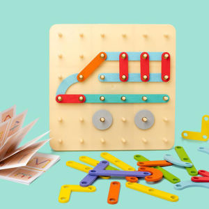 YAFEN Children Wooden Toys Creative Board Nail Board Geometric Column Set Construction Puzzle Geometric Pegboard Montessori Sensory