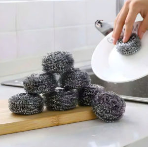 Set 6 búi sắt cọ xoong nồi kim loại giẻ cọ xoong dạng búi tròn chất liêu thép không gỉ