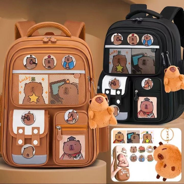 Sac à Dos Capybara Kawaii 25L – Grand Modèle Mignon Pour Rentrée Scolaire, Filles Et Garçons 8-16 Ans, Avec Trousse Et Bandes Réfléchissantes