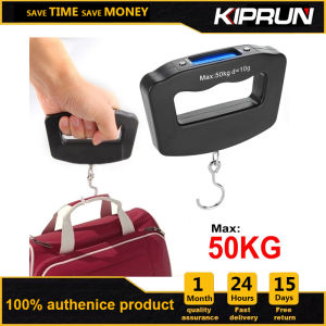 KIPRUN เครื่องชั่งน้ำหนักกระเป๋าเดินทางแบบดิจิตอลขนาด50กก./10ก. เครื่องชั่งน้ำหนักพกพาแบบอิเล็กทรอนิคส์จอแสดงผล LCD กระเป๋าเดินทางแบบตะขอแขวนน้ำหนักแบ็คไลท์