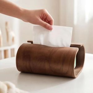 LLCY Rounded Edges Wooden Tissue Box Luxury Style Open-Sided Facial Tissue Dispenser Fashion Curved Structure Tissue Box Holder Living Room Decor