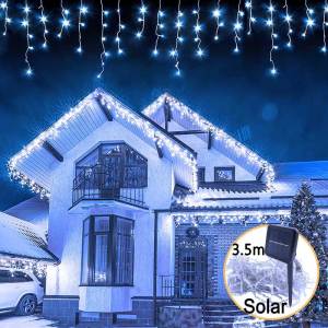 LATTOUR Christmas Solar Light Curtain Icicle Light 7m Christmas Decor Waterproof for Outdoor Decor