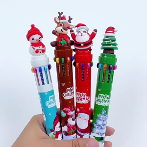 6 Pcs Cartoon Christmas Ballpoint Pen 10 in 1 Shuttle Pen Multicolor Ballpoint Pen Office School Supplies for Student