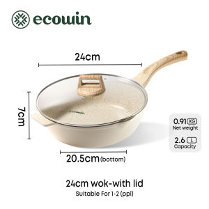 Ecowin ไม่ติดกระทะเคลือบเซรามิก กระทะไม่ติดกระทะ wok กระทะก้นลึก สำหรับเตาทุกประเภท nonstick wok with lid 32cm