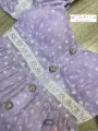 P007-033 PIMNADACLOSET - Short Puff Sleeves Embroidery Purple Chiffon  Dress. 