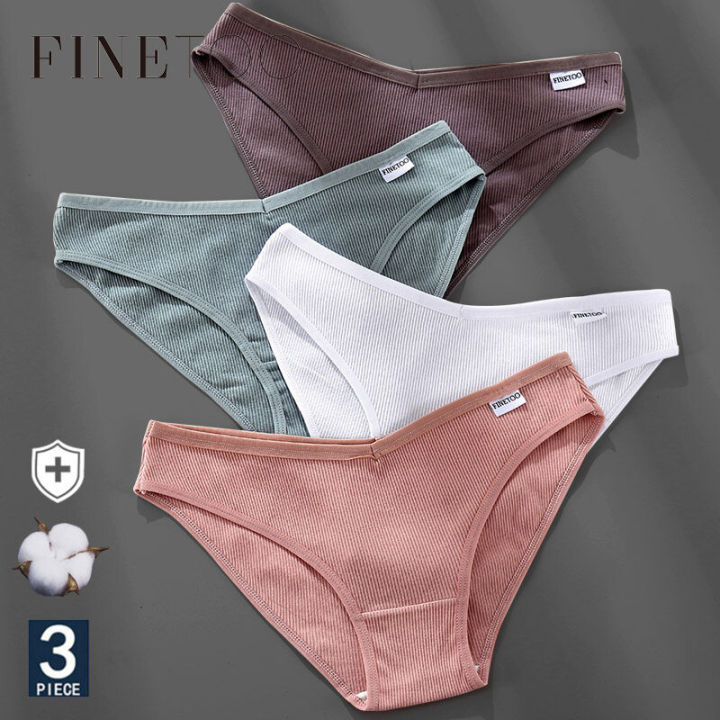 FINETOO 3PCS Lady Cotton Panties Female Underpants Panties for Women Briefs  Underwear Low-Waist Pantys Lingerie