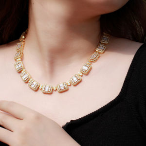 SEQUITO ขายส่งหรูหราพรรคเค้นคอสร้อยคอเต็ม ไมโครปู ที่มีคุณภาพสูง AAA Cubic Z Irconia สีเงินค่ำ SN024