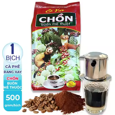 Bịch 500gr Cà phê pha Phin chồn đỏ Buôn Mê Thuộc. Date mới 12 tháng.