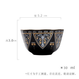 墨己金银错陶瓷八方茶杯功夫茶具家用品茗杯单杯仿漆器仿古小杯子