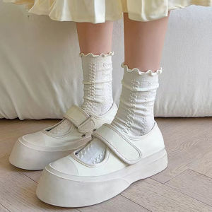 ถุงเท้าผ้าฝ้ายแท้ สีขาว แฟชั่นฤดูใบไม้ผลิ สไตล์ยี่ปุ่นเกาหลี ดินปุ๊ก กระเป๋าเดินเยอรมิก