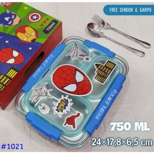 Tempat Makan Stainless Marvel / Lunch Box Stainless Spiderman / Tempat Bekal Anak Laki Laki Boy - Spiderman Sekat 3