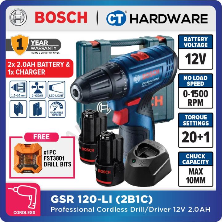 BOSCH GSR 120-LI PROFESSIONAL CORDLESS DRILL/DRIVER 12V [ GSR120LI ...