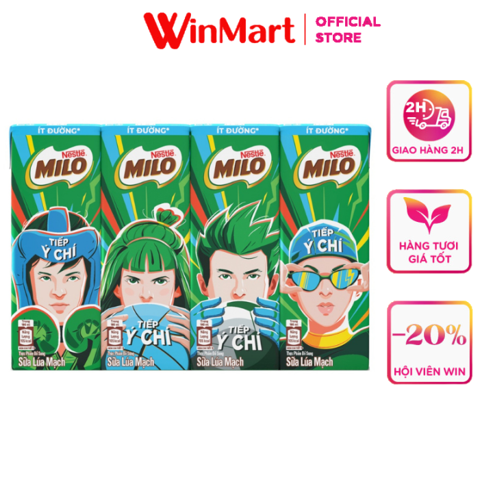 [Siêu thị WinMart] - Sữa uống Milo ít đường Nestle lốc 4 hộp x 180ml