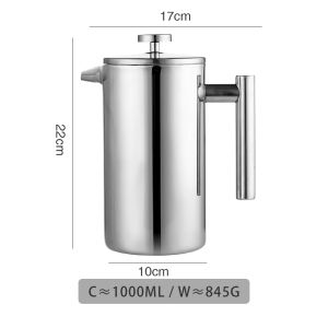 Vision 350ml/800ml/1000ml 304 Stainless Steel French Press Coffee Maker Portable French Filter Pressure Pot Camping Cold Brew Coffee/ Tea Brewer Pot/ Maker