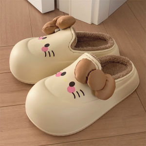 WY-XIXITIAO Waterproof Womens New Online Influencer Bow Bunny Winter Fashion Indoor and Outdoor Thermal Cotton Slippers