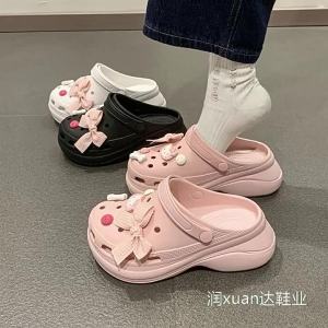 [Free Shipping] WomenS Trendy Summer Clogs With Thick Soles And High Heels Cute Open-Toed Half-Slippers For Nurses Suitable For Outdoor Wear And Beach Use