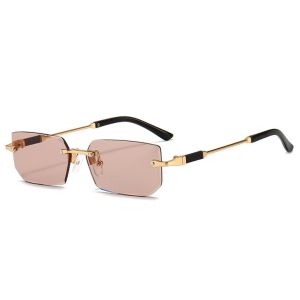 NOVELLEO Y2K Rimless Sunglasses UV 400 Rectangle Driving Shades Eyewear Fashion Metal Men Sunglasses