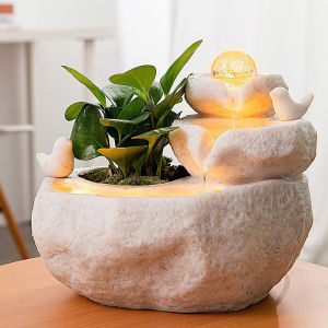 Feng Shui Products EY-LIFE Rockery Flowing Water Humidification and Purification Bonsai Desktop Fountain Shop Home Desk Transfer Ball Flow Gold Treasure Water Feature Decor