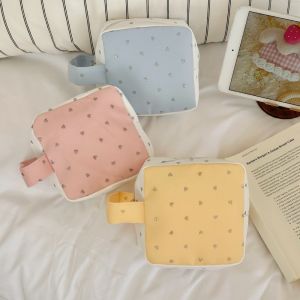 EASYEAH 1Pc Heart Print Makeup Bag Square Multi-use Sanitary Pad Bag Durable Portable Mini Storage Pouch Women Girls