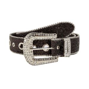 SUTONGXUE Solid Color Shiny Wide Belt Y2K Beads Bordered Women PU Belt Adjustable Alloy Rhinestone Waistband Men