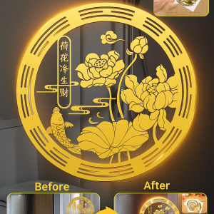 [Bring Wealth]   Good Luck Lotus  Palace Blessing Sticker  Good Fortune  Lotus Auspicious Characters 3D Stickers