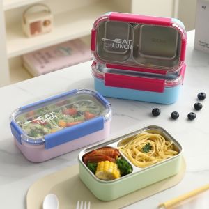 NOBLELUX Thermal Insulation Bento Box with Fork Spoon 304 Stainless Steel Food Container  Leak Proof Divided Lunch Box For Meal Prep