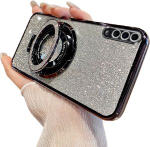 for Samsung Galaxy A50 Glitter Case Magnetic Kickstand Case with Camera Protector Bling Sparkle Plating Soft TPU Slim Shockproof Phone Cover Galaxy A50. Black DS