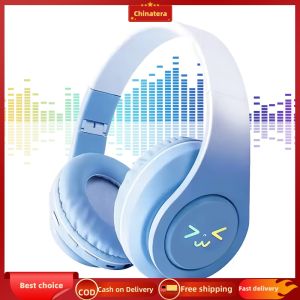 [Chinatera Malll] Kawaii Wireless BT5.3 Headset Gradient Color HiFi Stereo Gaming Earphones Smile Face Over-Ear Headsets for Home Office School Outdoor Travel
