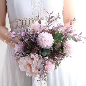Buket bunga artificial - Hand Bouquet Wedding - Peony Pompom A003