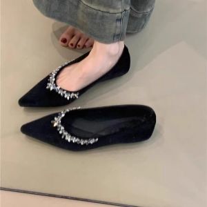 Free Shipping Flat Korean-Style Rhinestone Pointed-Toe Shallow Pumps For Women 2026 Autumn New Collection Slip-On Soft-Soled Comfortable Evening Shoes