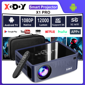 XGODY X1-Pro Android TV Smart Projector 12000 Lumens 1080P HD Support 4K  Portable Projector for Home Theater 5G Wifi Display Bluetooth 5.0