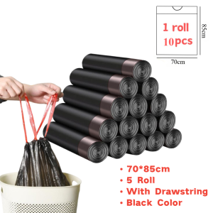 10pcs & 15pcs per roll Drawstring Trash Bags Portable Garbage Household Disposable Kitchen Plastic Bag