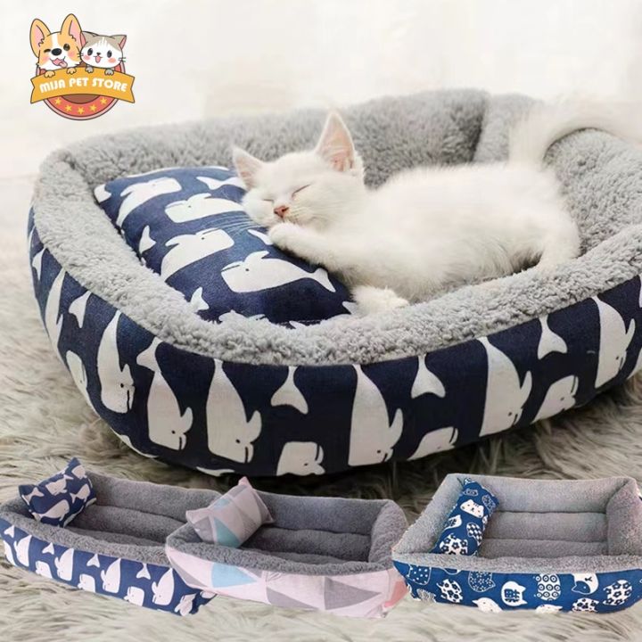 【Free pillow】Dog Bed Pet Cat Washable Cotton Cushion Sleeping Bed Dog