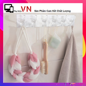Thanh Treo Đồ Dán Tường 6 Móc Liền Mạch Trong Suốt Chịu Lực 10kg - vỉ 6 móc dán tường trong suốt