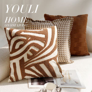 45x45cm Light Luxury Brown Retro Throw Pillow Cover Cream Stamping Waist Cushion Cover Decor Home Decorative Pillowcase