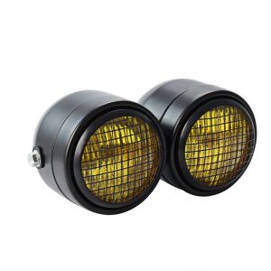 Black H4 Double Twin Head Light Motorcycle Dominator Dual Headlight Clear/Yellow For Harley Touring Cruiser Suzuki Honda