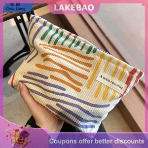 【LAKEBAO】 Đầy Màu sắc sọc nhung Túi mỹ phẩm du lịch xách tay túi vệ sinh cá nhân chăm sóc da đồ lặt vặt thẩm mỹ trang điểm lưu trữ túi