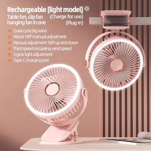 ECILY Small Clip-on Fan Student Dormitory Bed Nightlight clip-on Fan Office Desktop USB Charging Light Camping Fan Portable Air Circulator Wireless Ceiling Electric Fan With LED Light Clip-on Home Fan