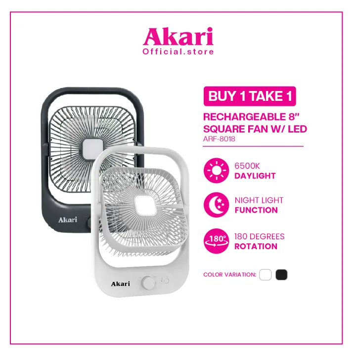 Akari B1T1 Rechargeable Square Fan with Led Light (ARF-8018) NEW!