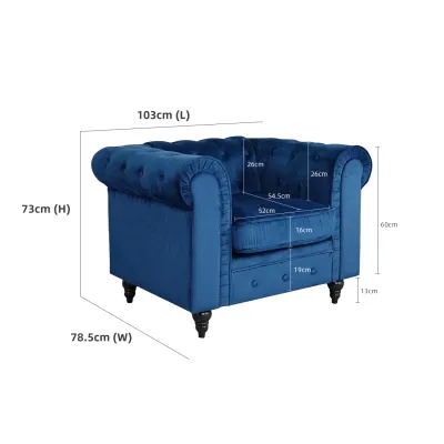 (FREE Shipping) KitchenZ Chesterfield Sofa Set 1+2+3 Seater Without Pillow / Velvet Fabric / Modern Classic / Rubber Wood Legs-HMZ-FN-SF-17