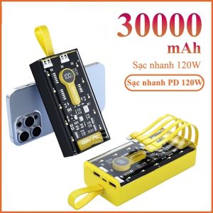 sạc dự phòng trong suốt 30000mAh có cổng sạc nhanh 225w đi kèm tích hợp 4 đầu sạc